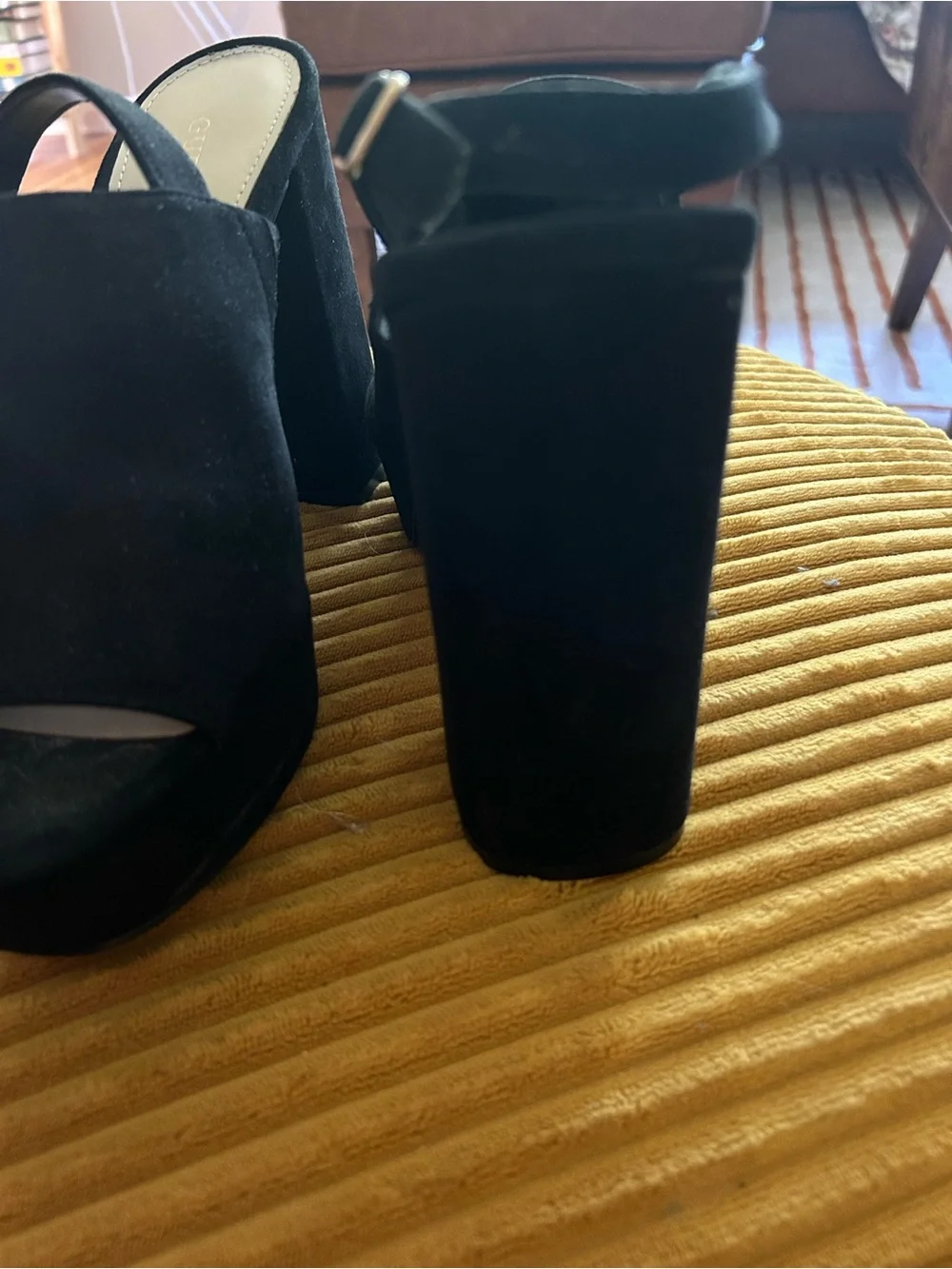 Black Suede Guess Slingback Platforms w/ Chunky Heel Size 9.5